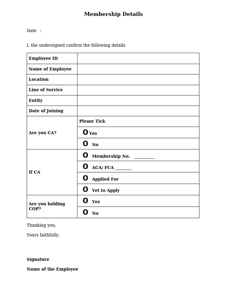 Membership Details Form | PDF
