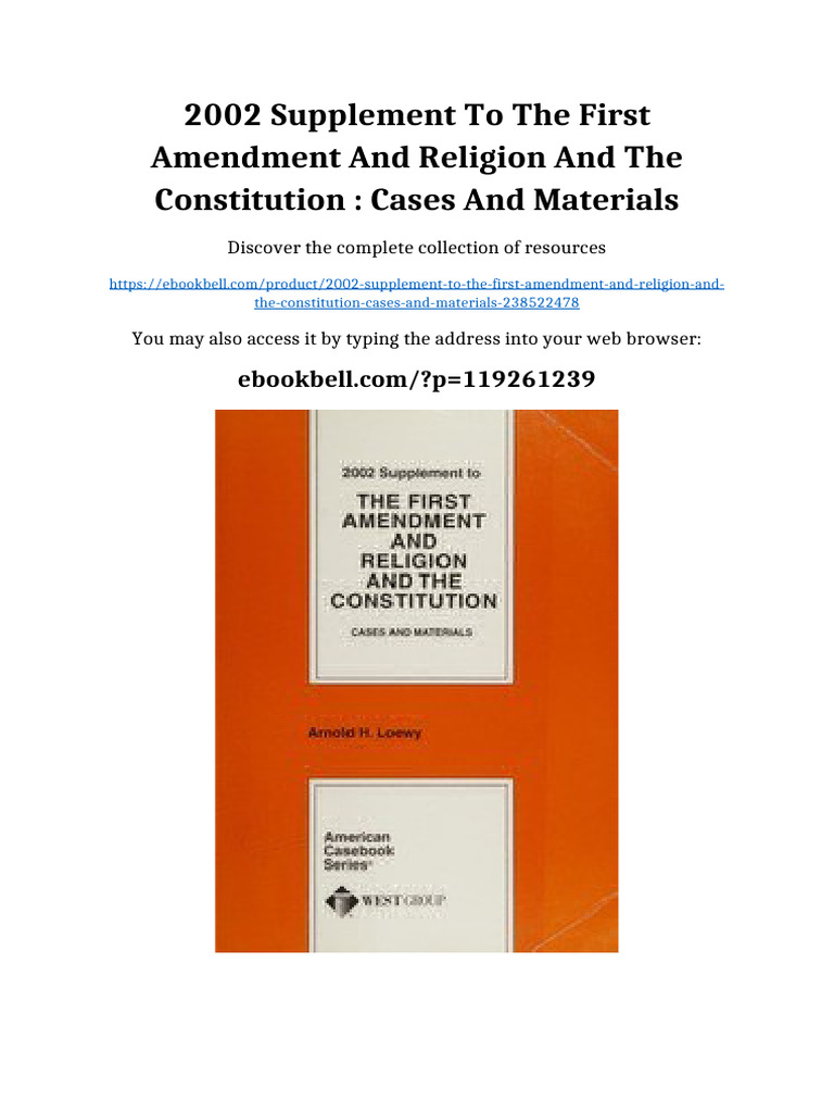 2002 Supplement To The First Amendment and Religion and The ...