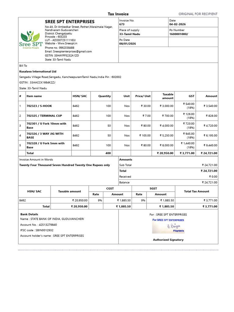 Tax Invoice - 673 - 04 - 02 - 26 | PDF | Invoice | Taxes