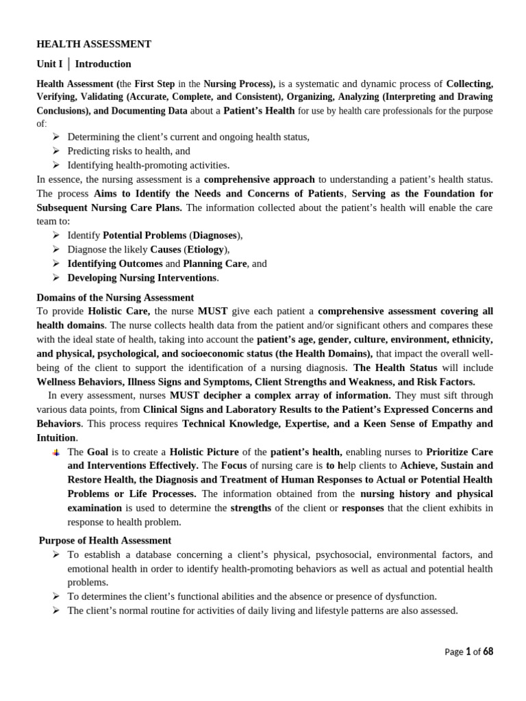 Health Assessment Note 1 | PDF | Nursing | Physical Examination