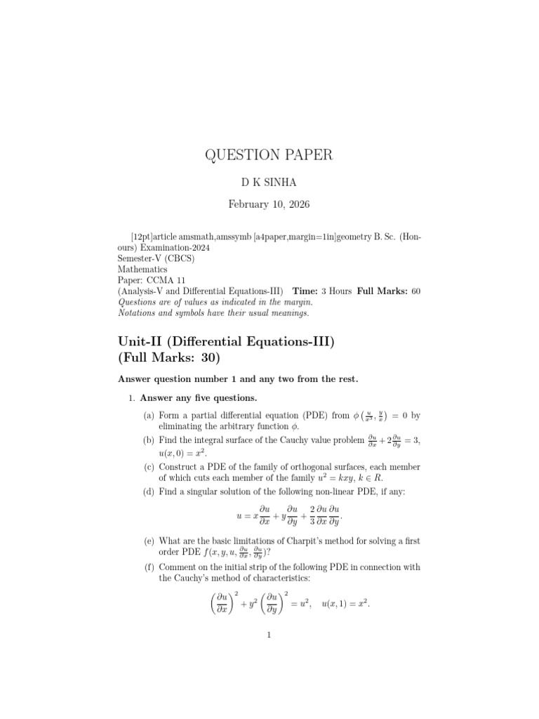 Question Paper | PDF | Partial Differential Equation | Differential ...