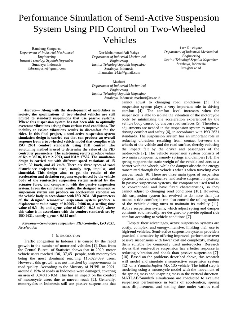 Performance Simulation of Semi-Active Suspension System Using PID ...