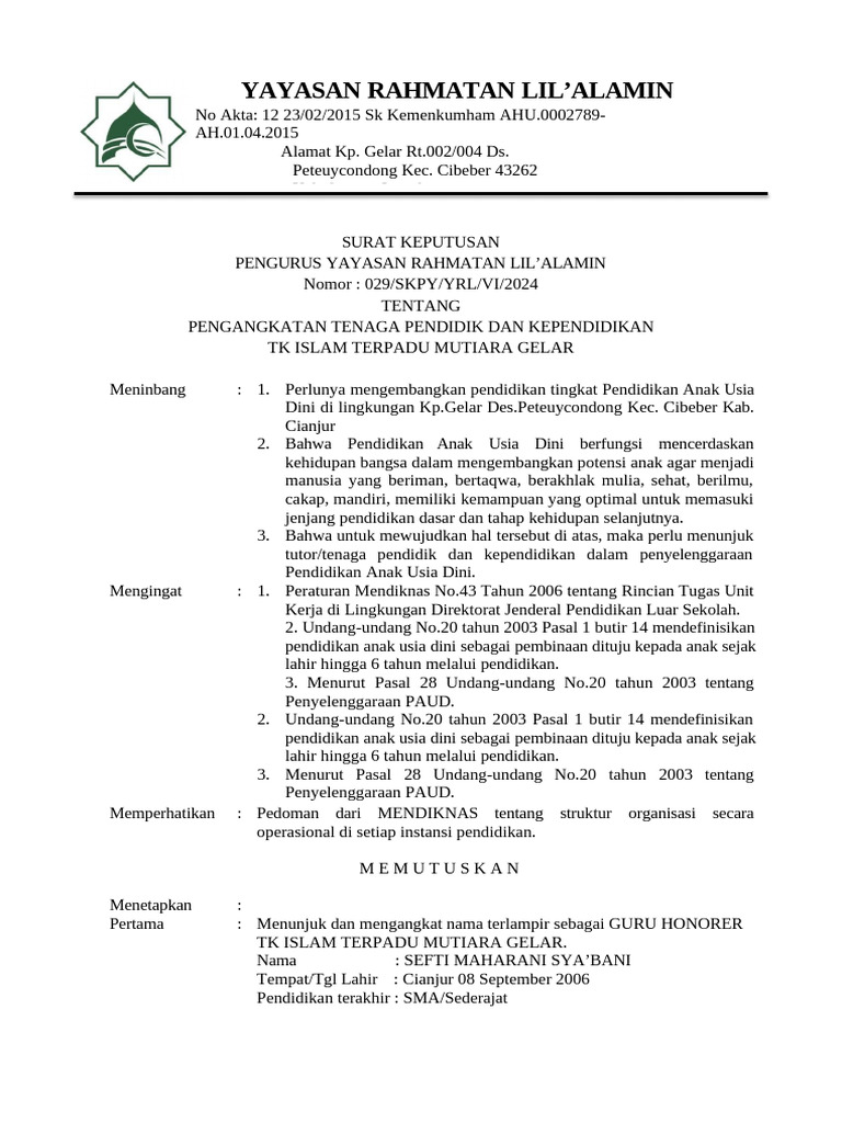 SK Guru Sefti Maharani Saya'Banii - TK It MG | PDF