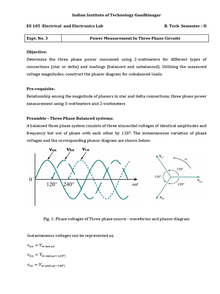 Expt. No. 2 - Power Measurement in Three Phase Circuits | PDF | Phase ...