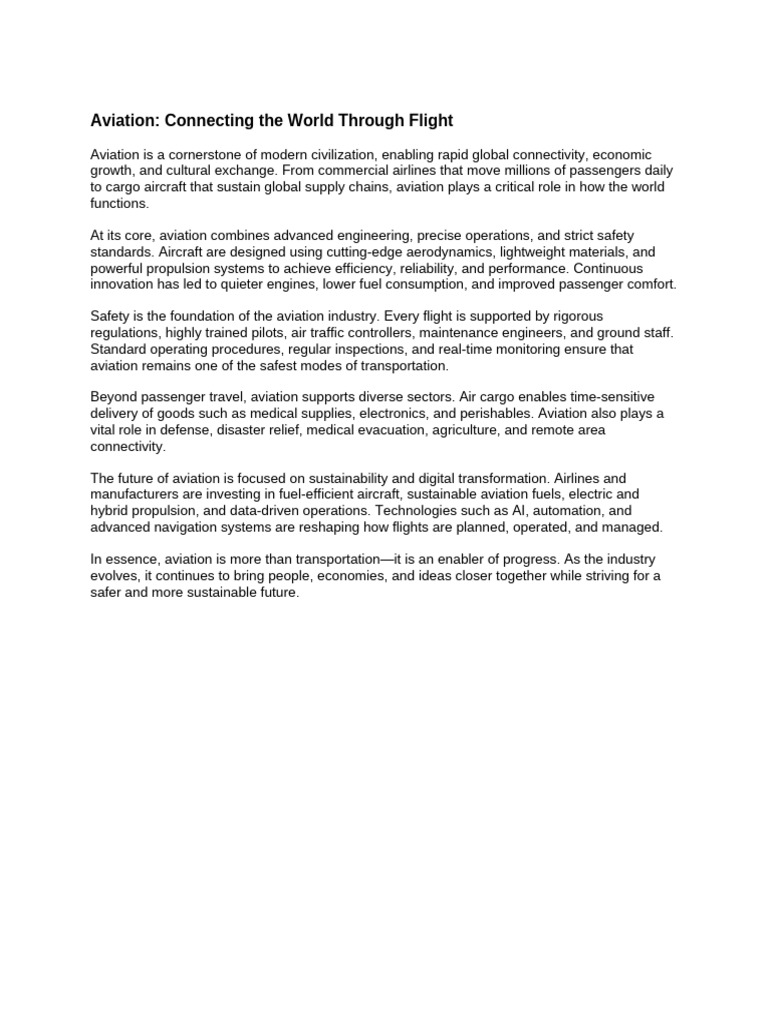 Aviation - Connecting The World Through Flight | PDF