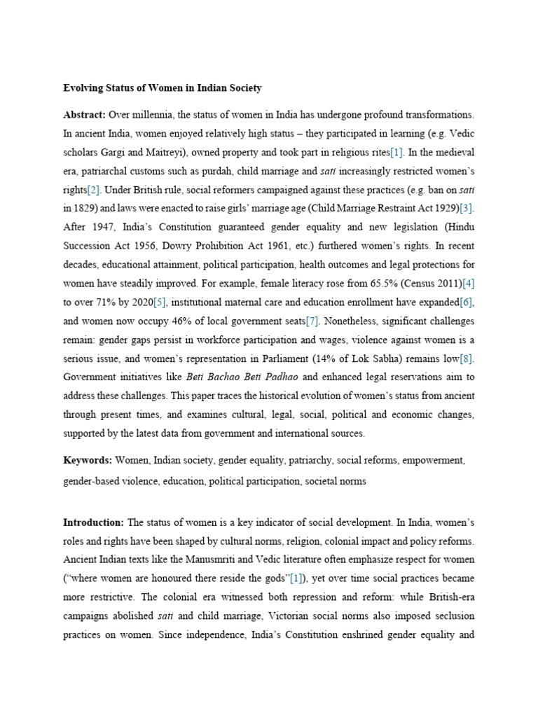 Evolving Status of Women in Indian Society Final | PDF | Women's Rights ...