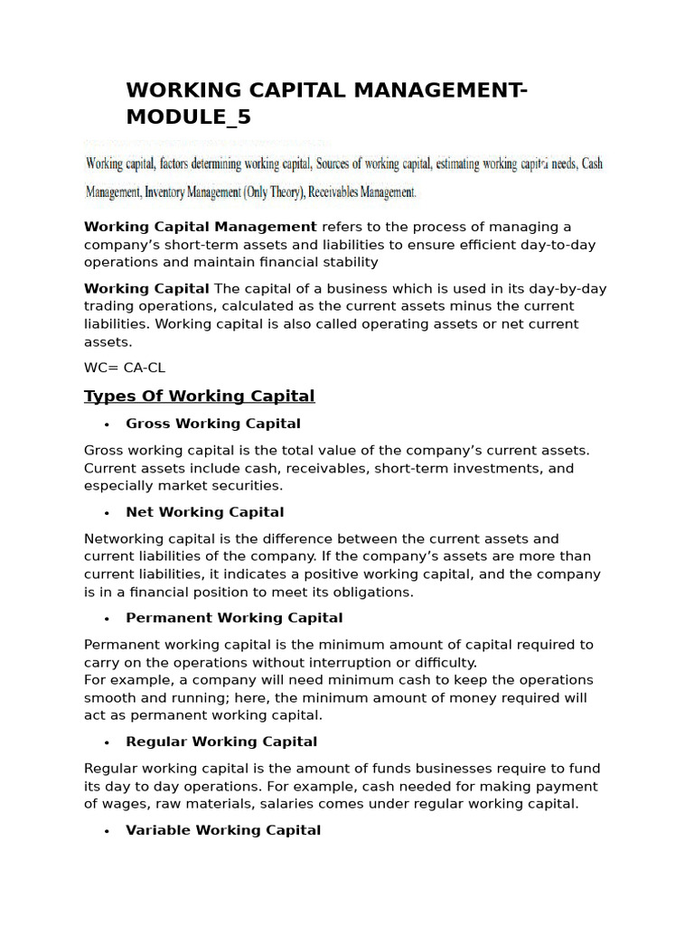 WCM Theory and Sums | PDF | Working Capital | Capital (Economics)