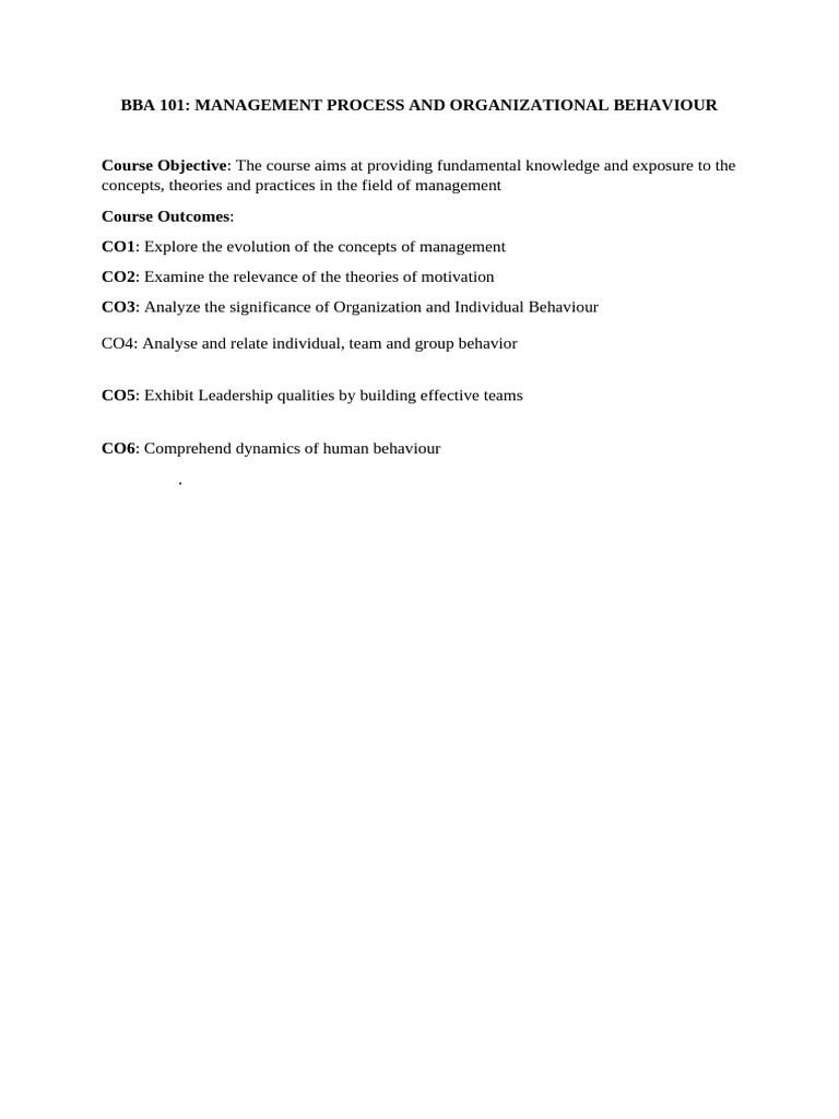 Course Objective and Outcomes | PDF