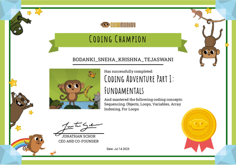 Sneha Coding Adventure Part I Certificate | PDF