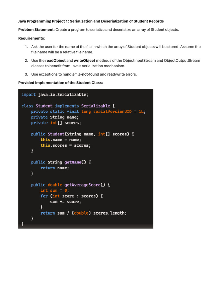 Programming Project 1 - Serialization and Deserialization | PDF