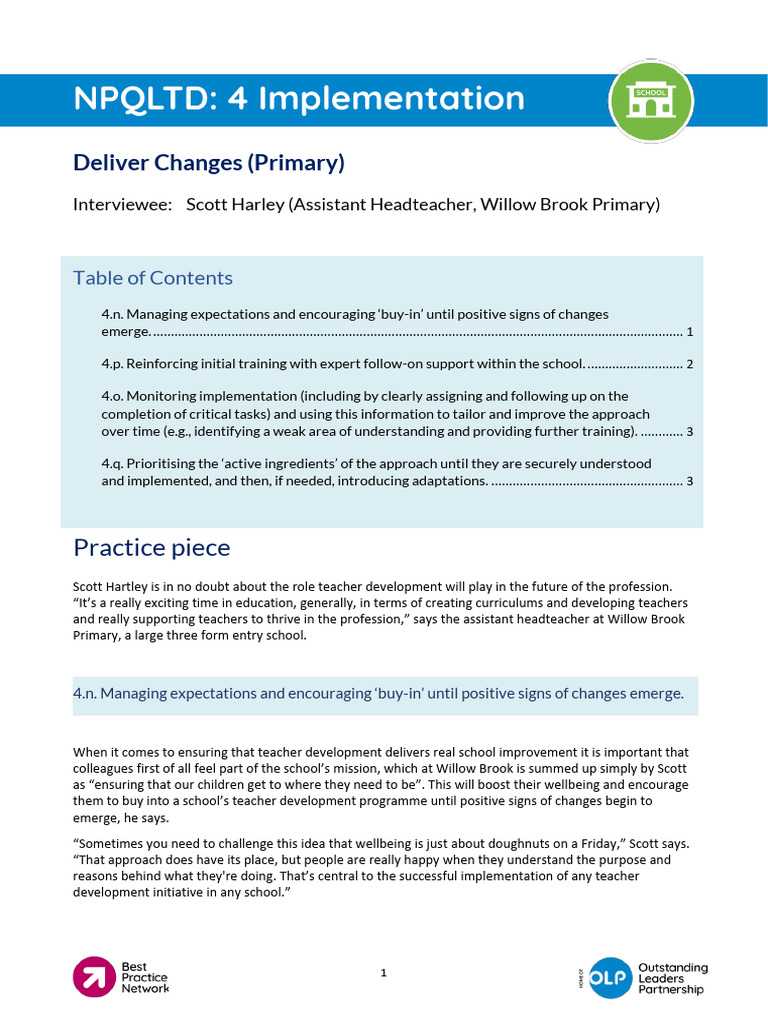 NPQLTD Implementation Scott Hartley | PDF | Teachers | Cognition