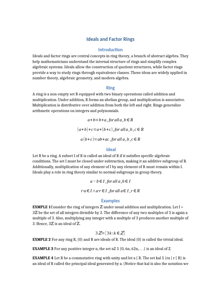 Ideals and Factor Rings Revised | PDF | Ring (Mathematics) | Integer