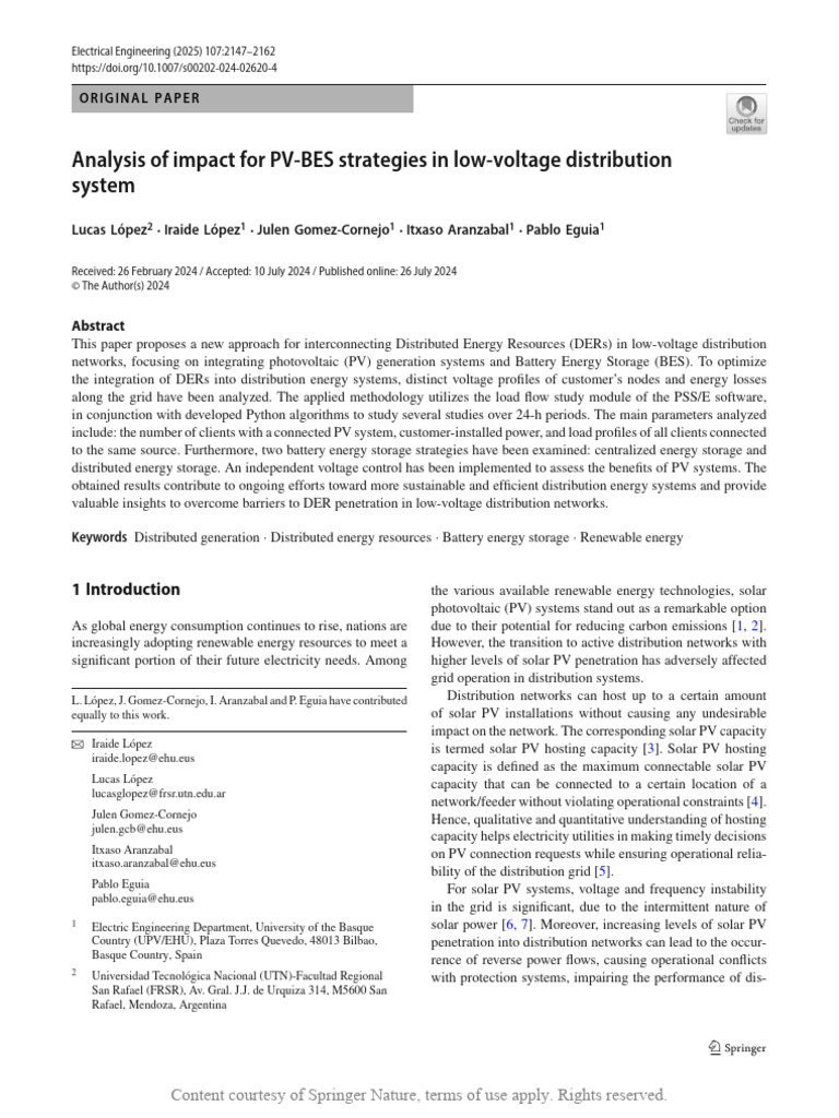 Analysis of Impact For PV-BES Strategies in Low-Voltage Distribution ...