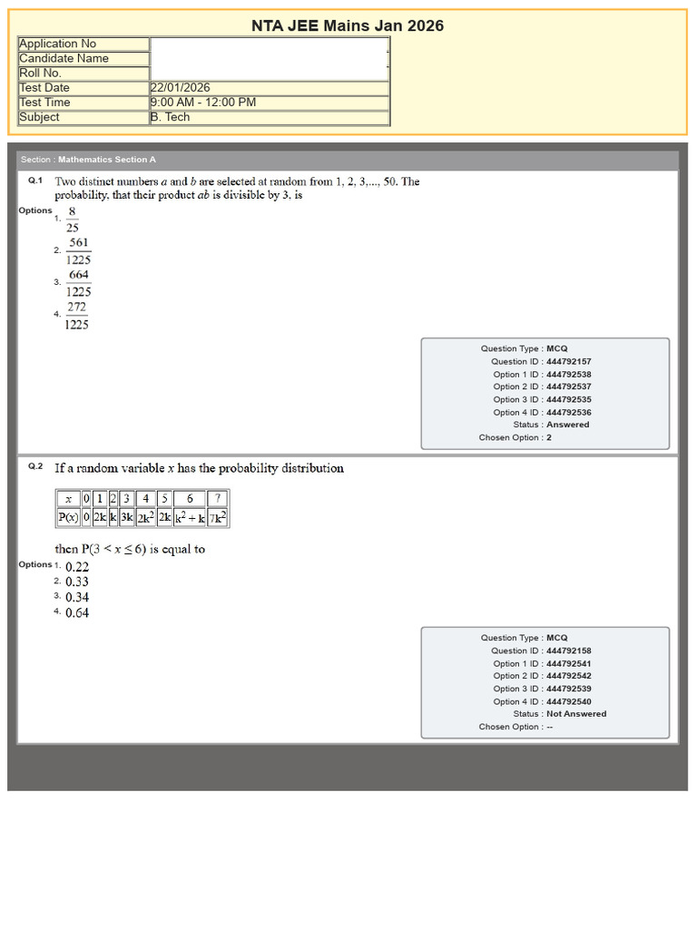 Jee Main 2026 Jan 22 Shift 1 Question Paper 1770195950 | PDF | Tests ...