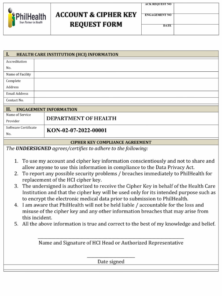 EKONSULTA - Cipher Key Request Form | PDF