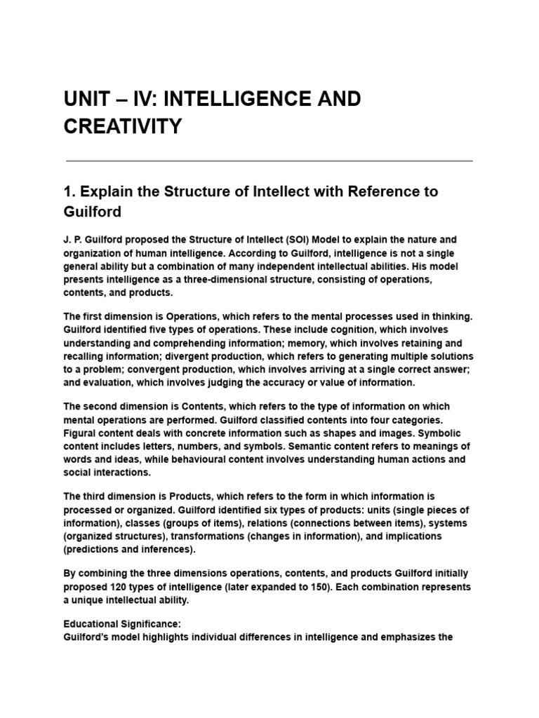 Educational Psychology Unit 4 | PDF | Creativity | Intelligence