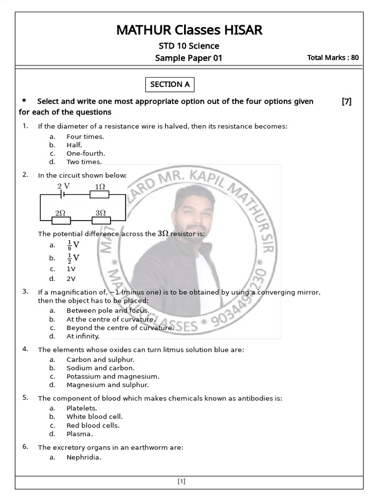 Class 10 Science Sample Paper 01 | PDF