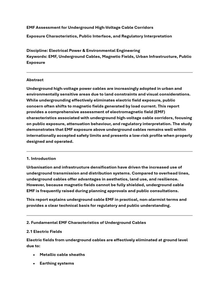 EMF Assessment For Underground High | PDF | Electromagnetic Field ...