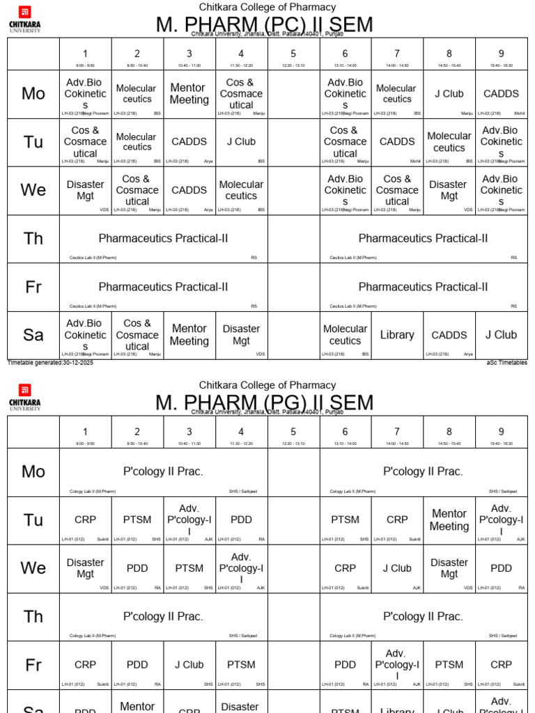 M.pharm Time Table Jan June 2026 | PDF | Qualifications | Vocational ...