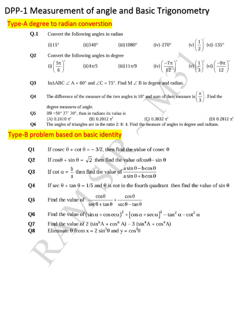 DPP 1 Trigonometry | PDF