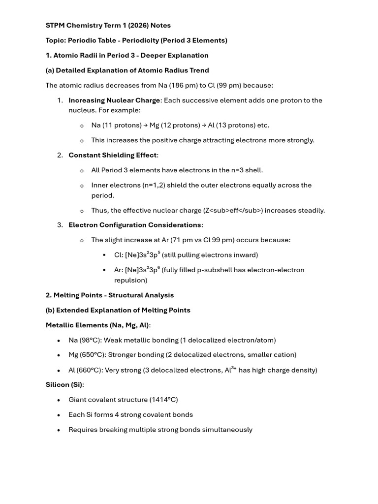 4.1 Atomic and Physical Properties of Period 3 Elements | PDF | Silicon ...