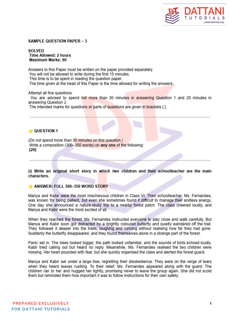 Sample Question Paper - 3 English Language Solution | PDF ...
