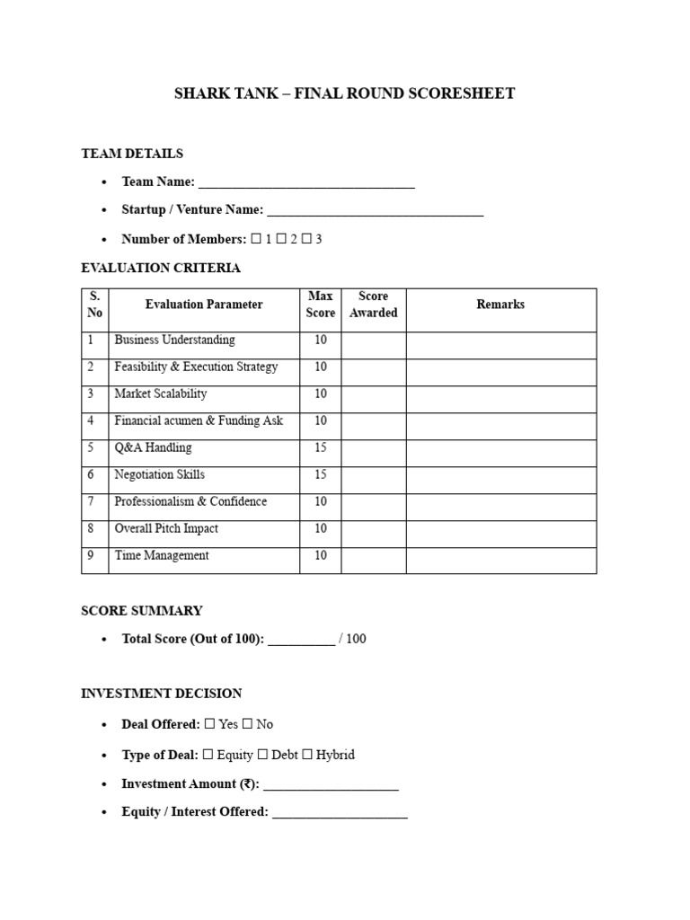 Final Round Scoresheet | PDF