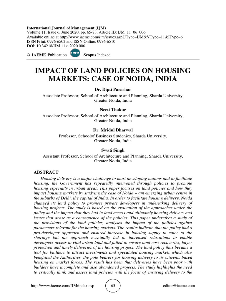 Impact of Land Policies On Housing Marke | PDF