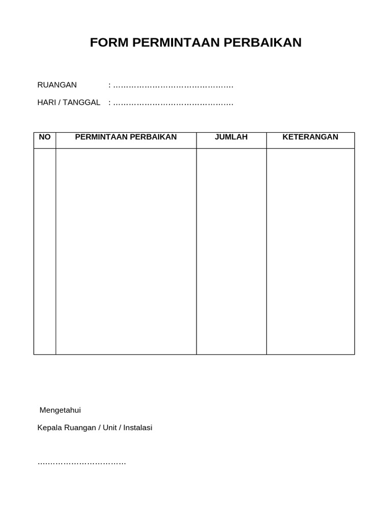 Form Permintaan Perbaikan | PDF