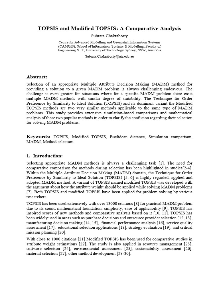 Topsis and Modified Topsis | PDF | Equations | Distance