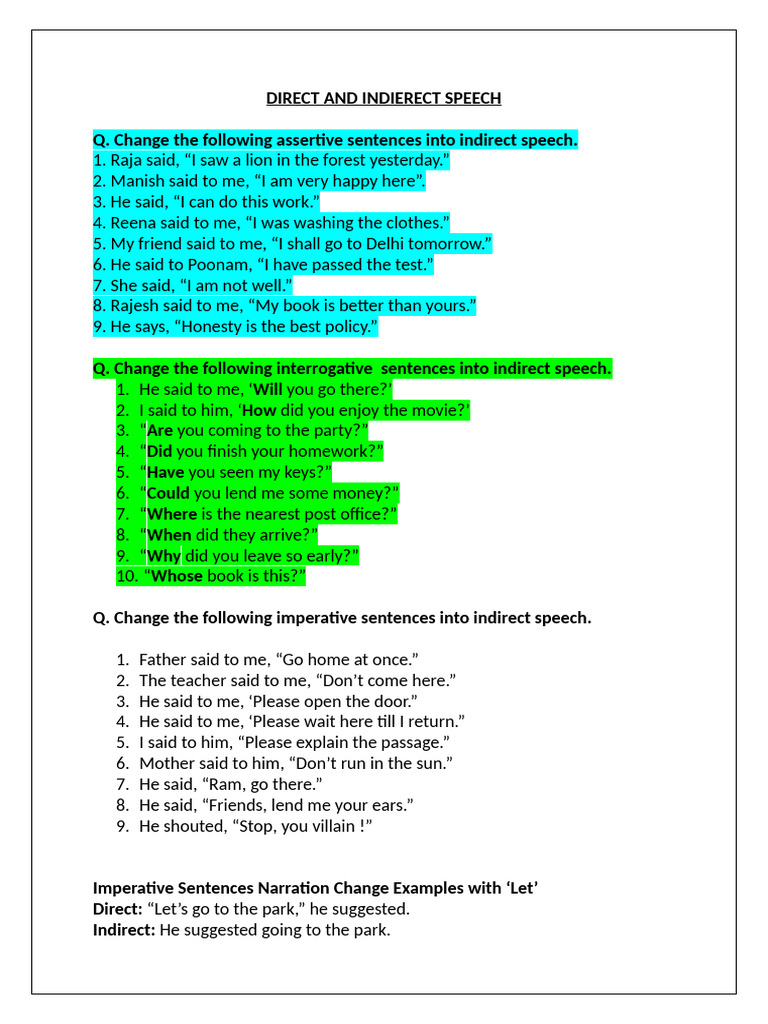 Direct and Indierect Speech | PDF | Semantic Units
