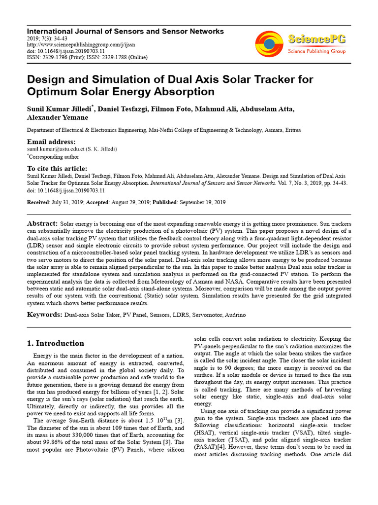 Design and Simulation of Dual Axis Solar | PDF | Photovoltaics ...