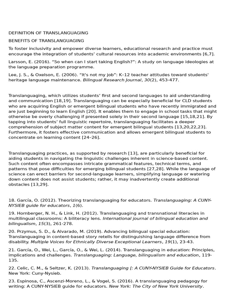 Research Draft Translanguaging | PDF | Multilingualism | Pedagogy
