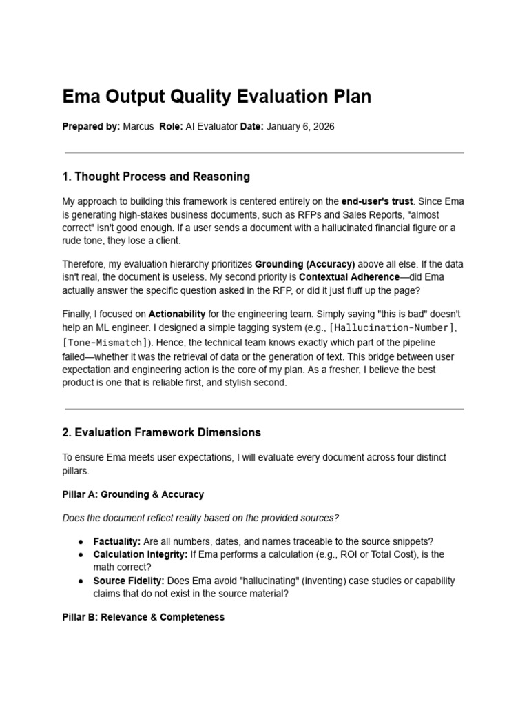 Ema Output Quality Evaluation Plan | PDF | Evaluation | Computing
