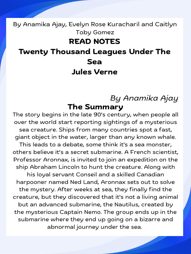 READ NOTES Twenty Thousand Leagues Under The Sea Jules Verne | PDF