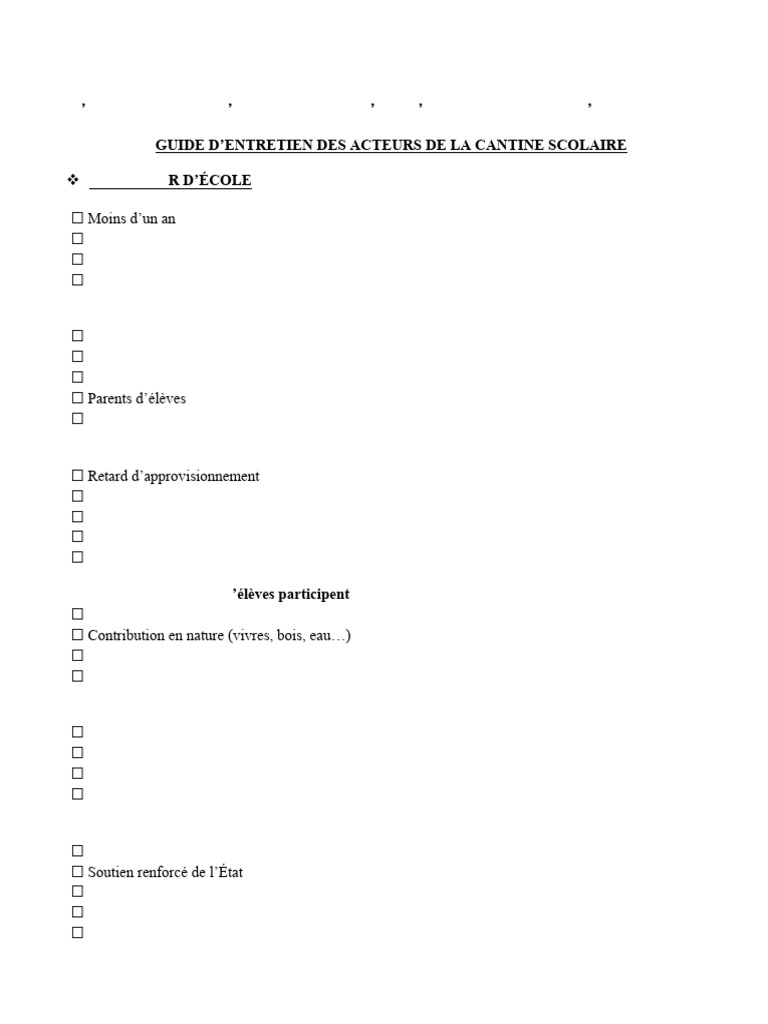 Guide D'entretien | PDF | Repas