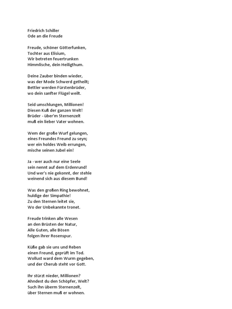 Schiller Ode an Die Freude