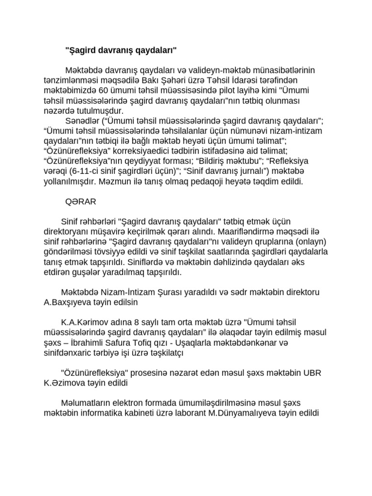 Şagird Davranış Qaydaları | PDF