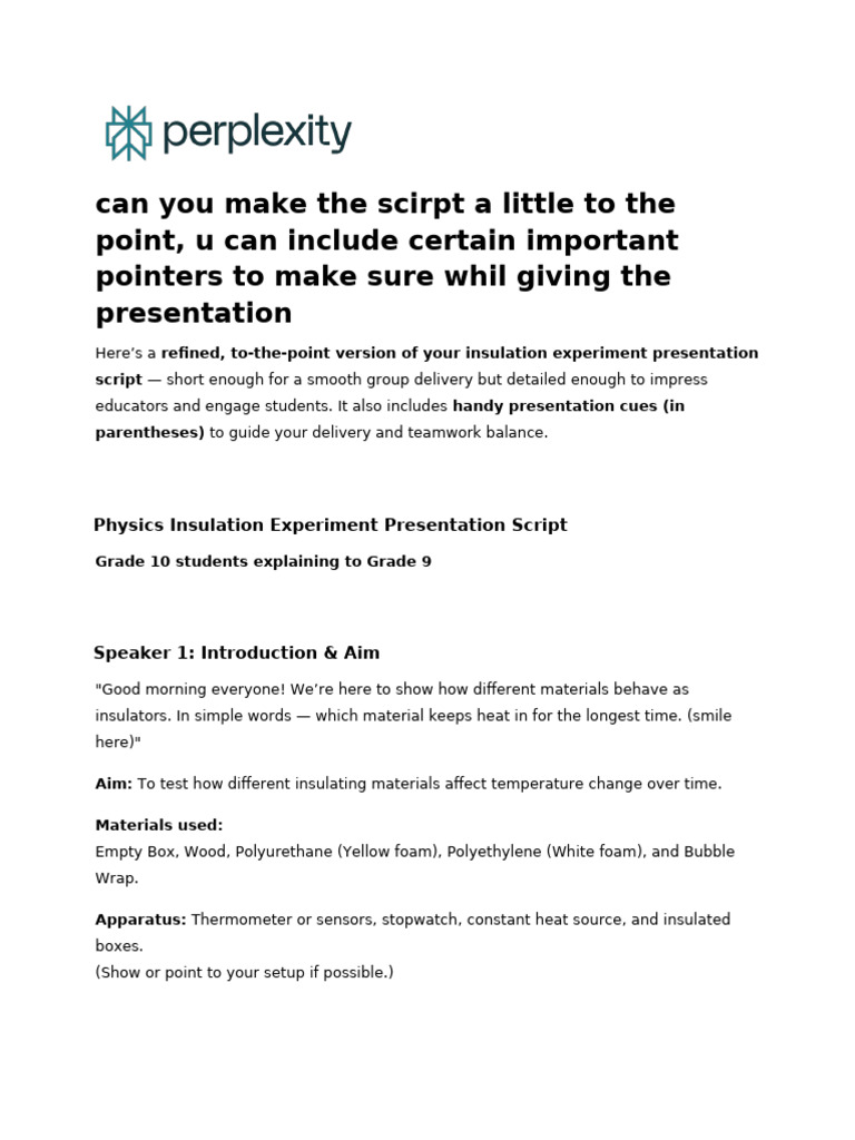 Can You Make The Scirpt A Little To The Point, U C | PDF | Heat ...