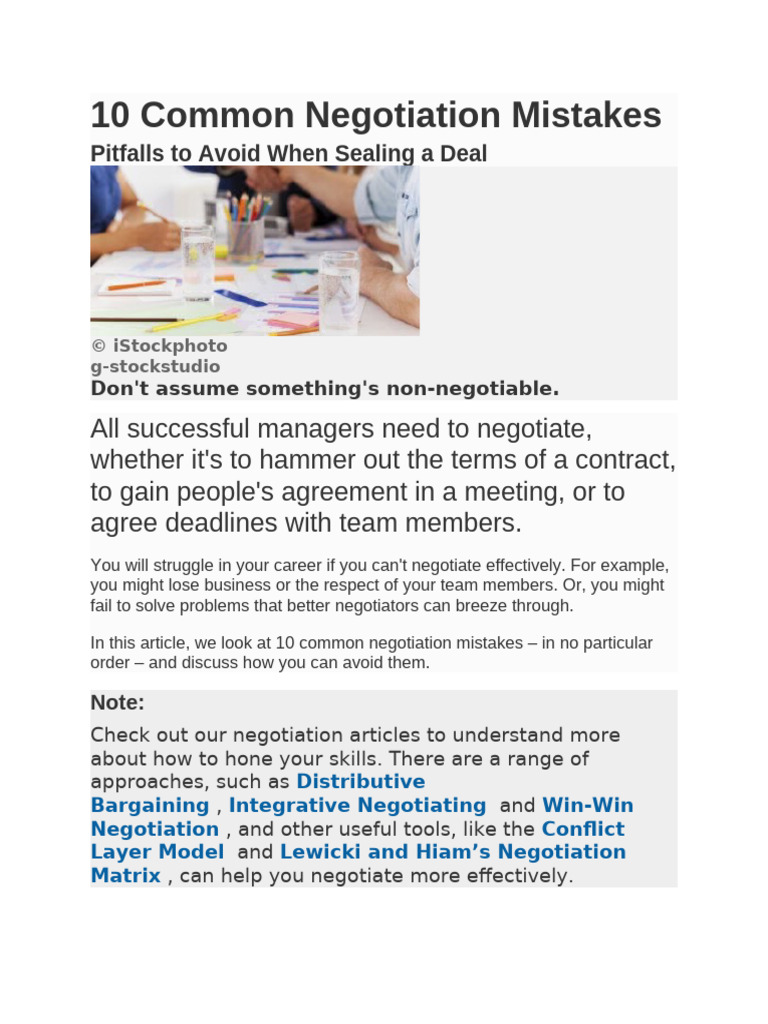 10 Common Negotiation Mistakes | PDF | Negotiation | Cognition