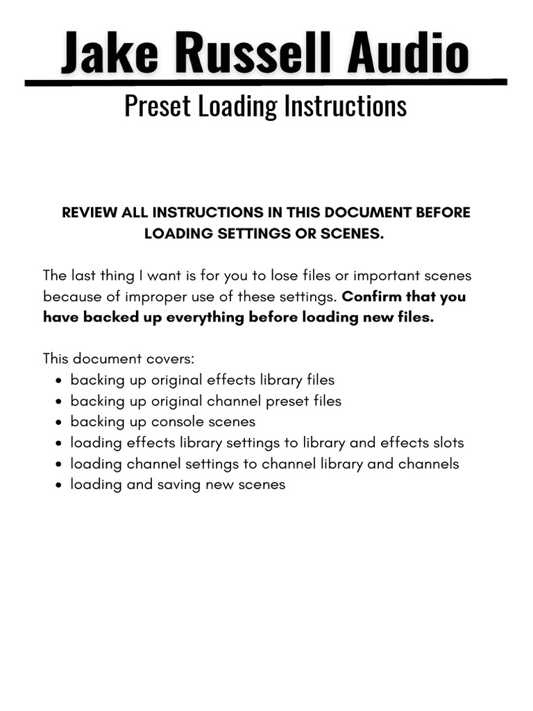 Preset Loading Instructions | PDF | Computer File | Backup