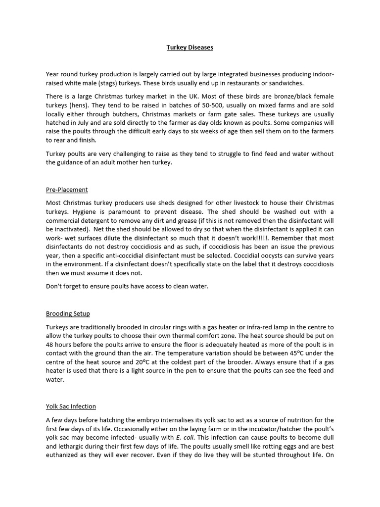 Turkey Disease Webinar Notes RJ2 | PDF | Poultry | Infection
