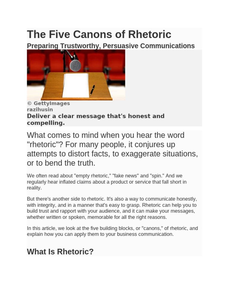 The Five Canons of Rhetoric | PDF | Rhetoric | Public Speaking