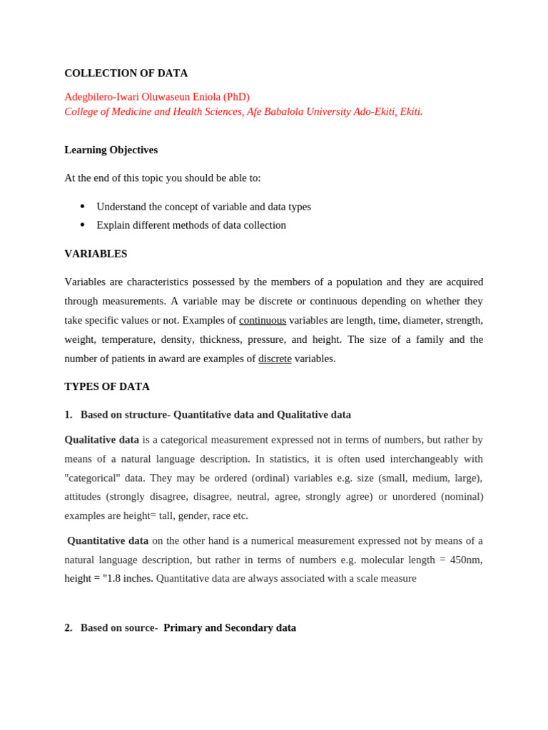 Collection of Data - 042215 | PDF | Sampling (Statistics) | Experiment