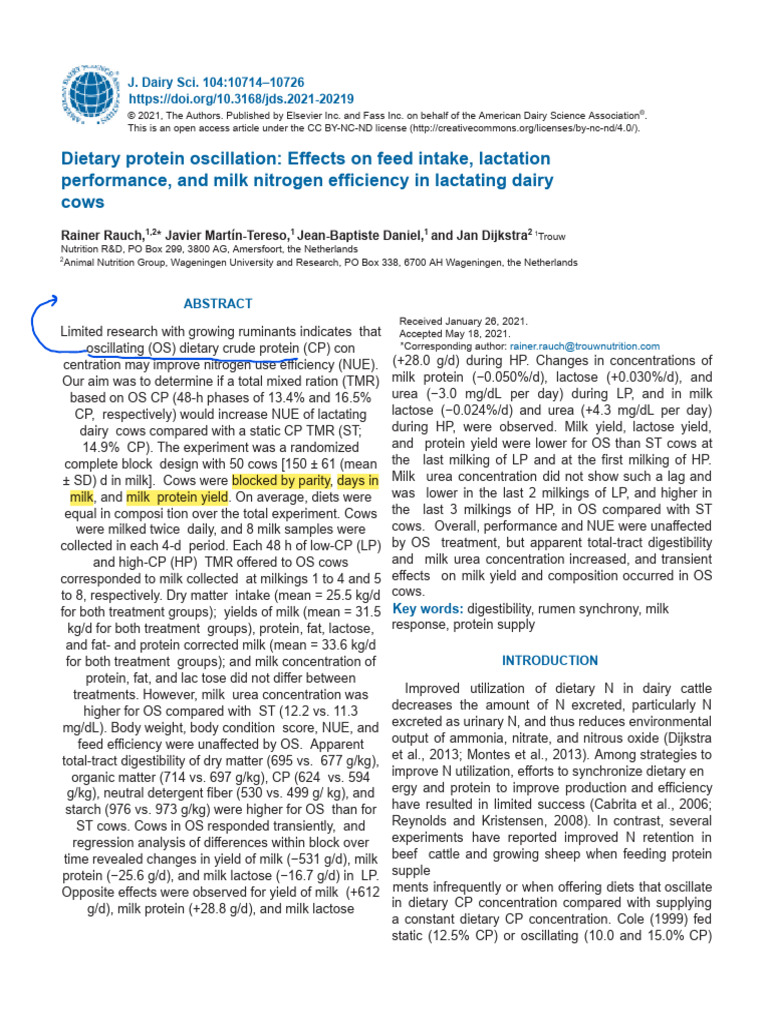 Dietary Protein Oscillation - Effects On Feed Intake, Lactation ...