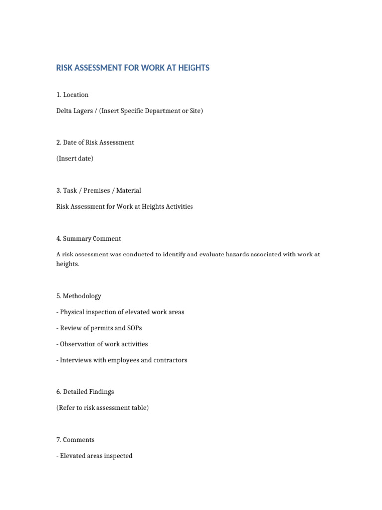 Risk Assessment Work at Heights | PDF