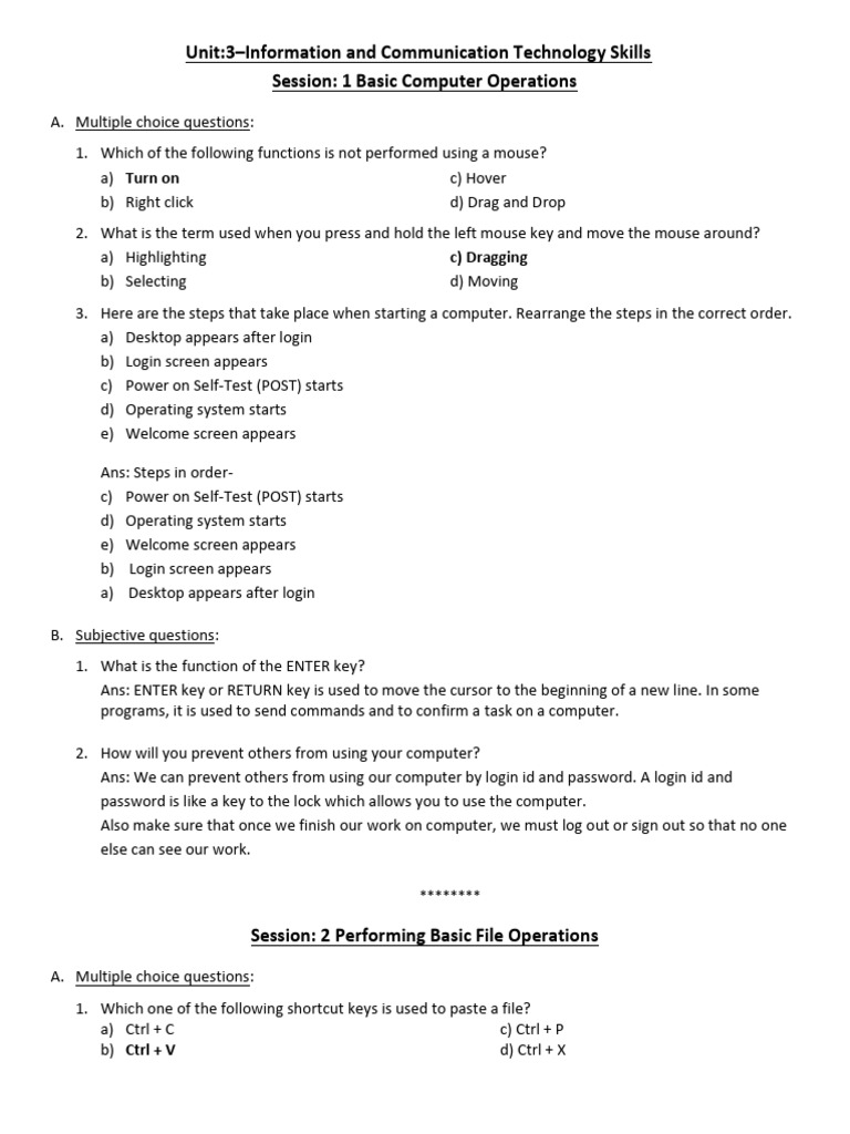 Unit-3 ICT Skills PDF Back Exercise (All Sessions) | PDF | Computer ...