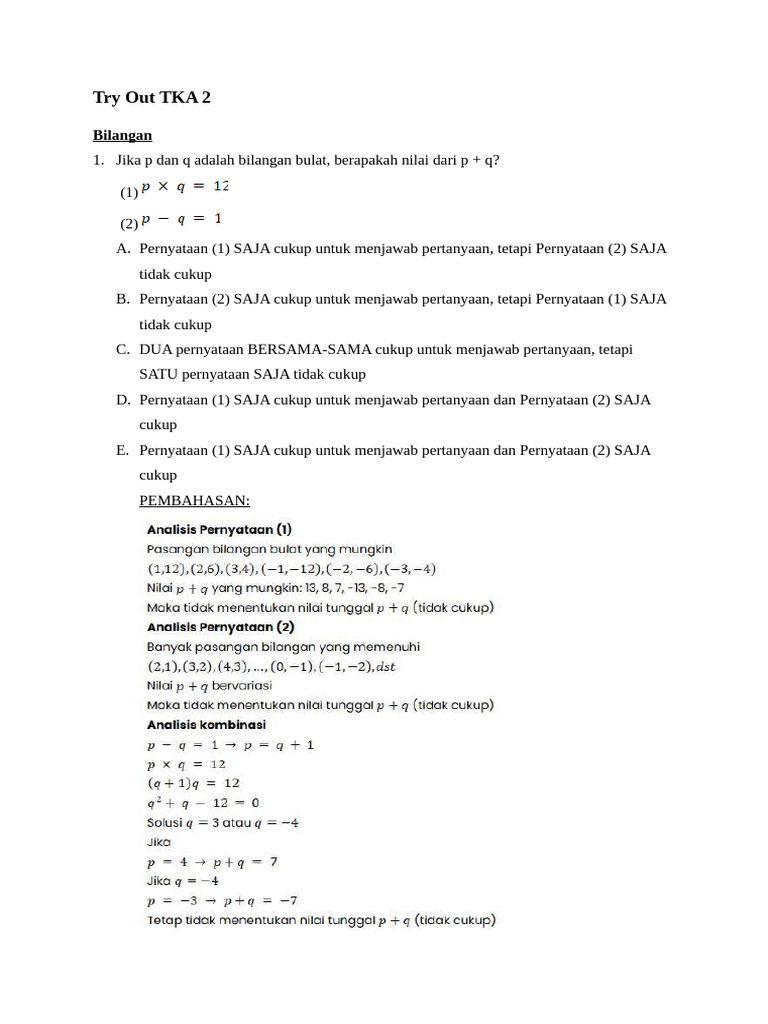Try Out TKA 2 | PDF