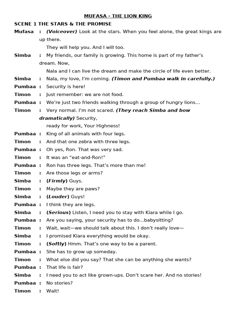 Mufasa The Lion King Script | PDF