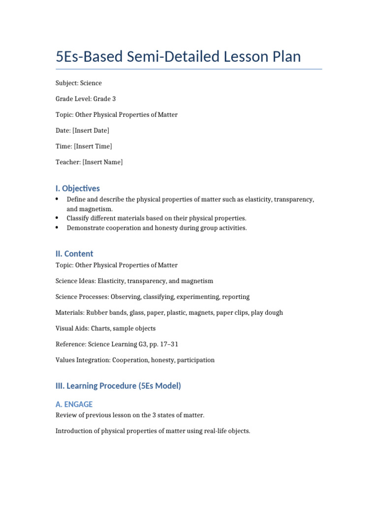 5es Semi Detailed Lesson Plan Simplified | PDF